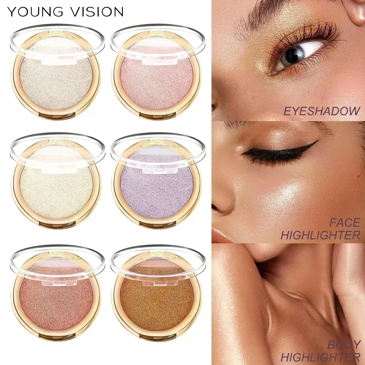 6 cores destaque pó shimmer glitter ilumina o tom da pele duradoura moda multifuncional sombra de olho nova paleta de maquiagem corporal