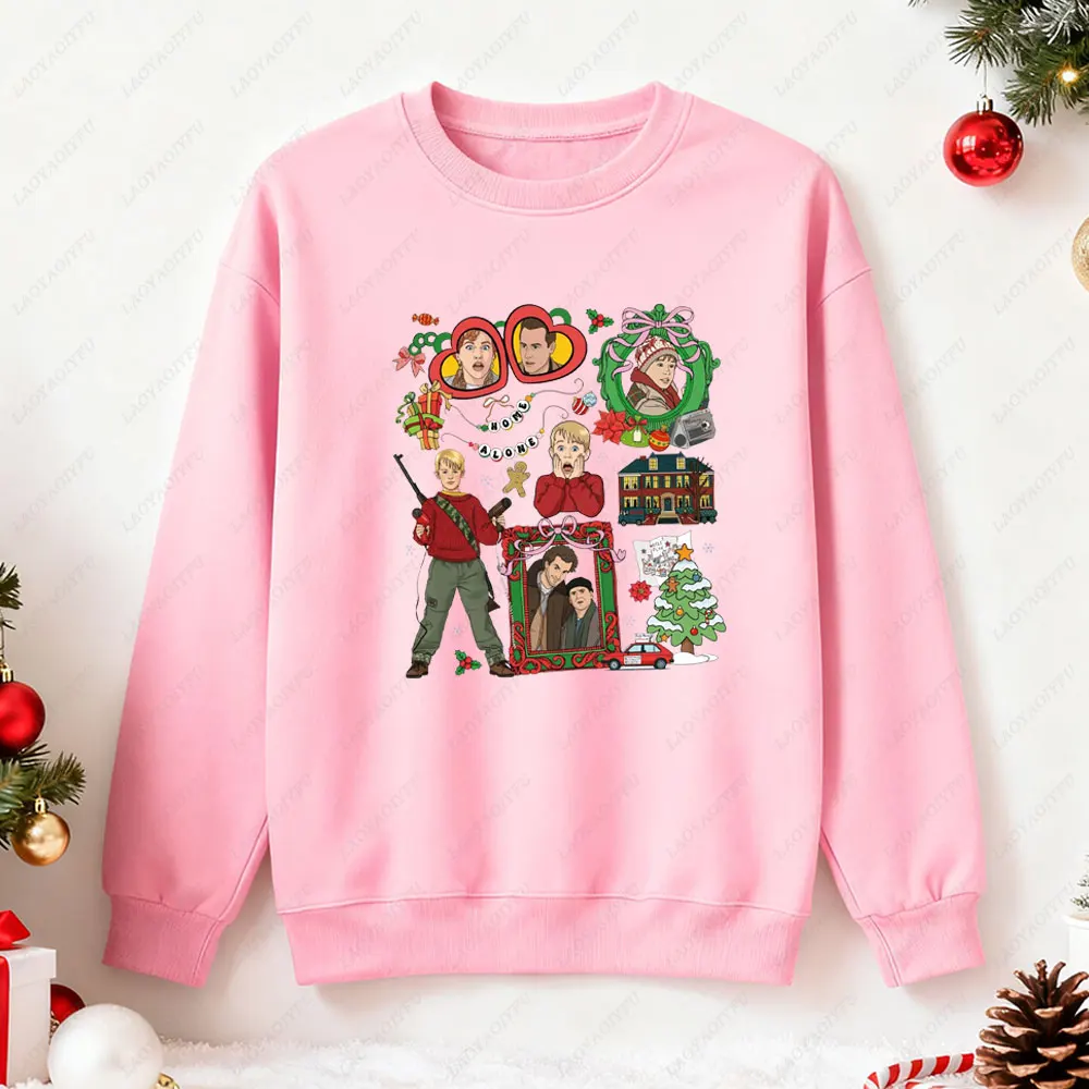 المنزل وحده عيد الميلاد البلوز المنزل وحده خطة المعركة خريطة القمم عيد الميلاد هوديس النساء 90s فيلم قميص مضحك هدايا عيد الميلاد الملابس