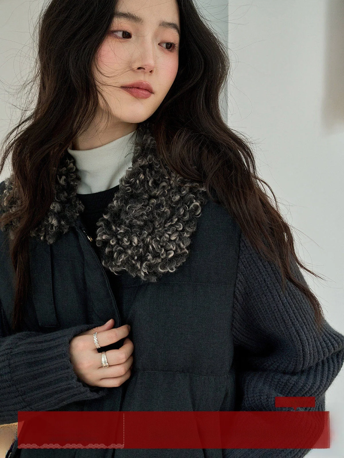 

MoZa Deep ey Knitted Splicing 90 White Du down Collar Women's Winter ort Warm Outerwear Commute Sle Korean Version