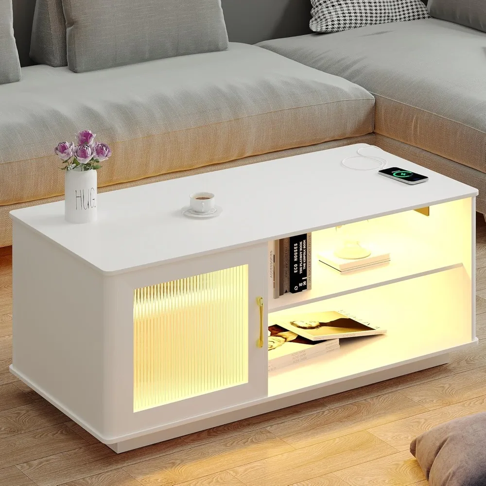 

LED Coffee Tables for Living Room: Center Table with Storage & Charging Station - Living Room Tables with Human Sensitive Touch