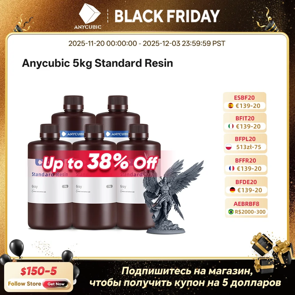 

ANYCUBIC 5KG/10KG 405nm UV Standard Resin/ Standard V2 Resin For 3D Printer Photon Mono 4 3D Printing Resin UV Sensitive Resin