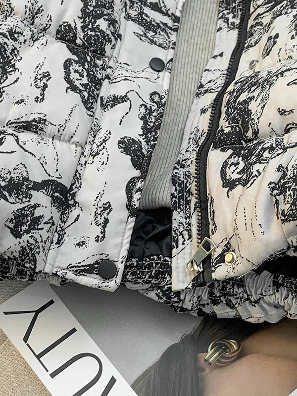 Top Jaet ort Sle in cotone stampato vestibilità ampia, antivento, casual, per donna, collezione invernale di Meimei Da