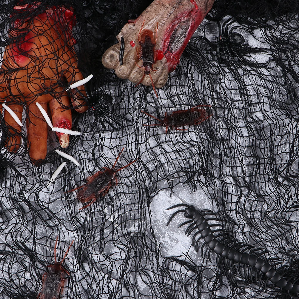 

4 Pcs Black Spooky Netting Gauze Decorations 76x183cm Polyester Cotton Halloween Props Creepy Cloth Window Doorway Hall Shower