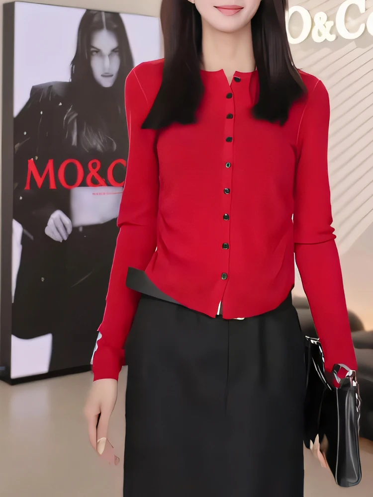 

Женский вязаный свитер Slim Fit с длинными рукавами, круглым вырезом и одной пуговицей, в корейском стиле, для повседневной носки, осень 2024, бренд Gtuq