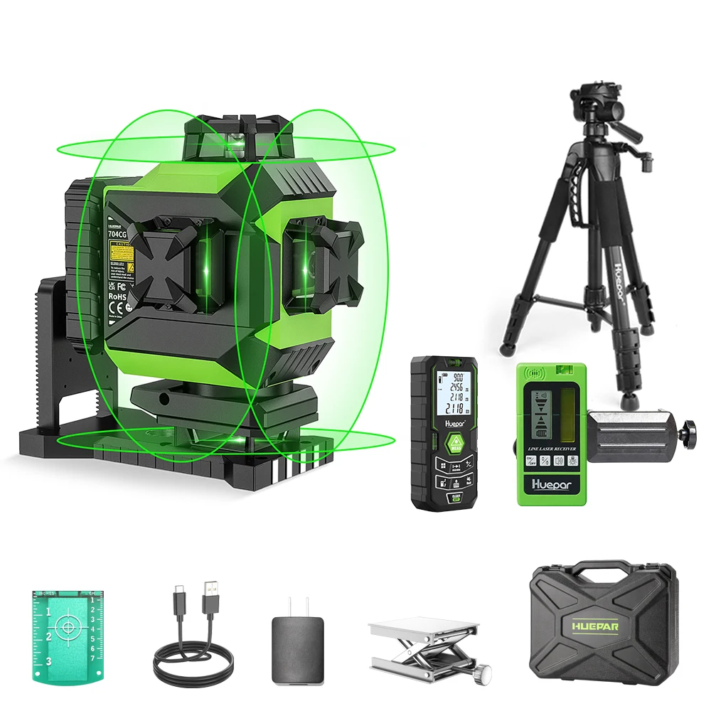 Imagem -06 - Green Beam Cross Line Tool Grupo Auto-nivelamento 16 Linhas Linha Cruzada Ladrilho Piso Hard Carry Case 704cg Huepar4d