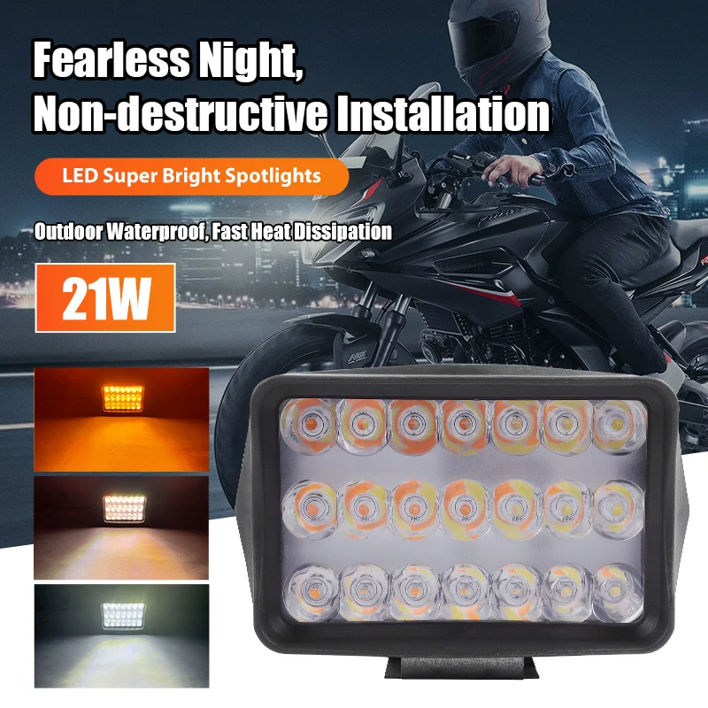 21LED Motorcycle Headlights White Yellow Scooter Headlight Car Roof headlights LED Work lights Signal lights Fog light Universal