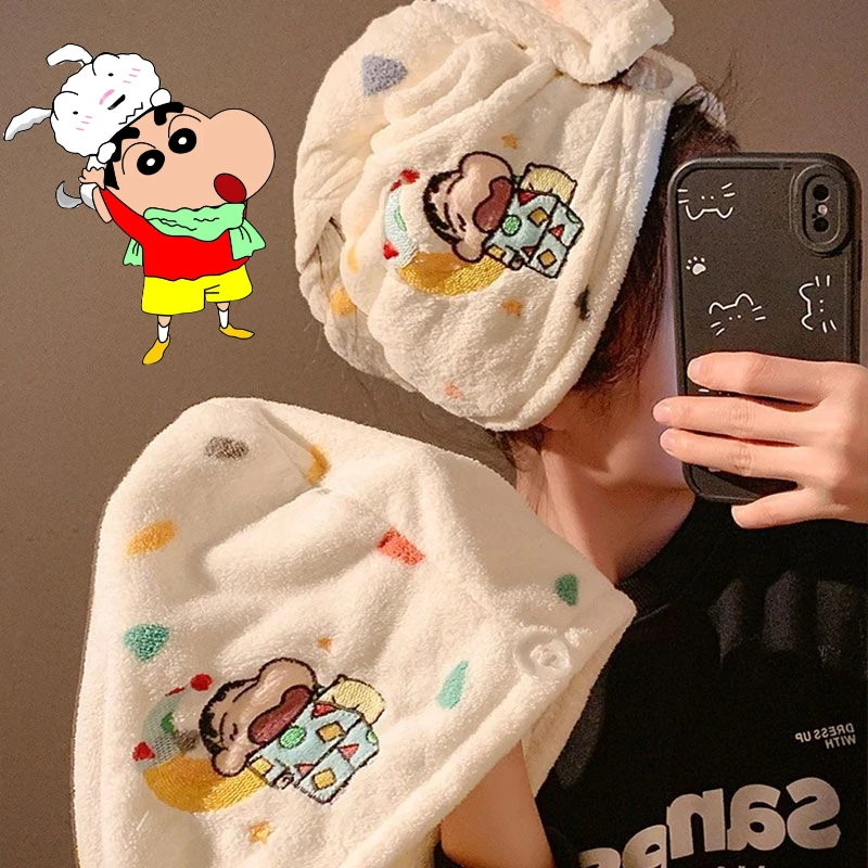 Crayon Shin-chan-Sombrero para el cabello de secado rápido, súper absorbente, suave, para baño, toallas para la cabeza para mujer, bonito toalla para el cabello para niña, turbante envolvente, sombrero de baño