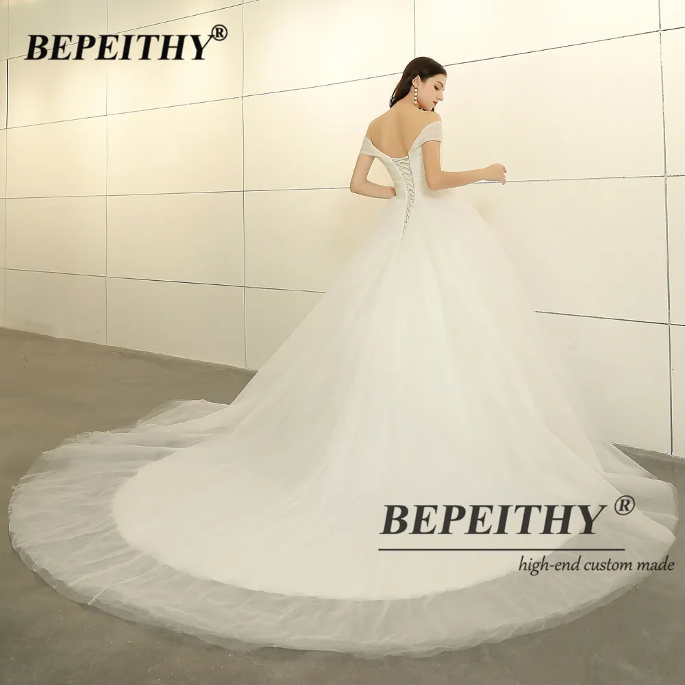 BEPEITHY-vestido De Novia blanco con hombros descubiertos, plisado, Vintage, línea A