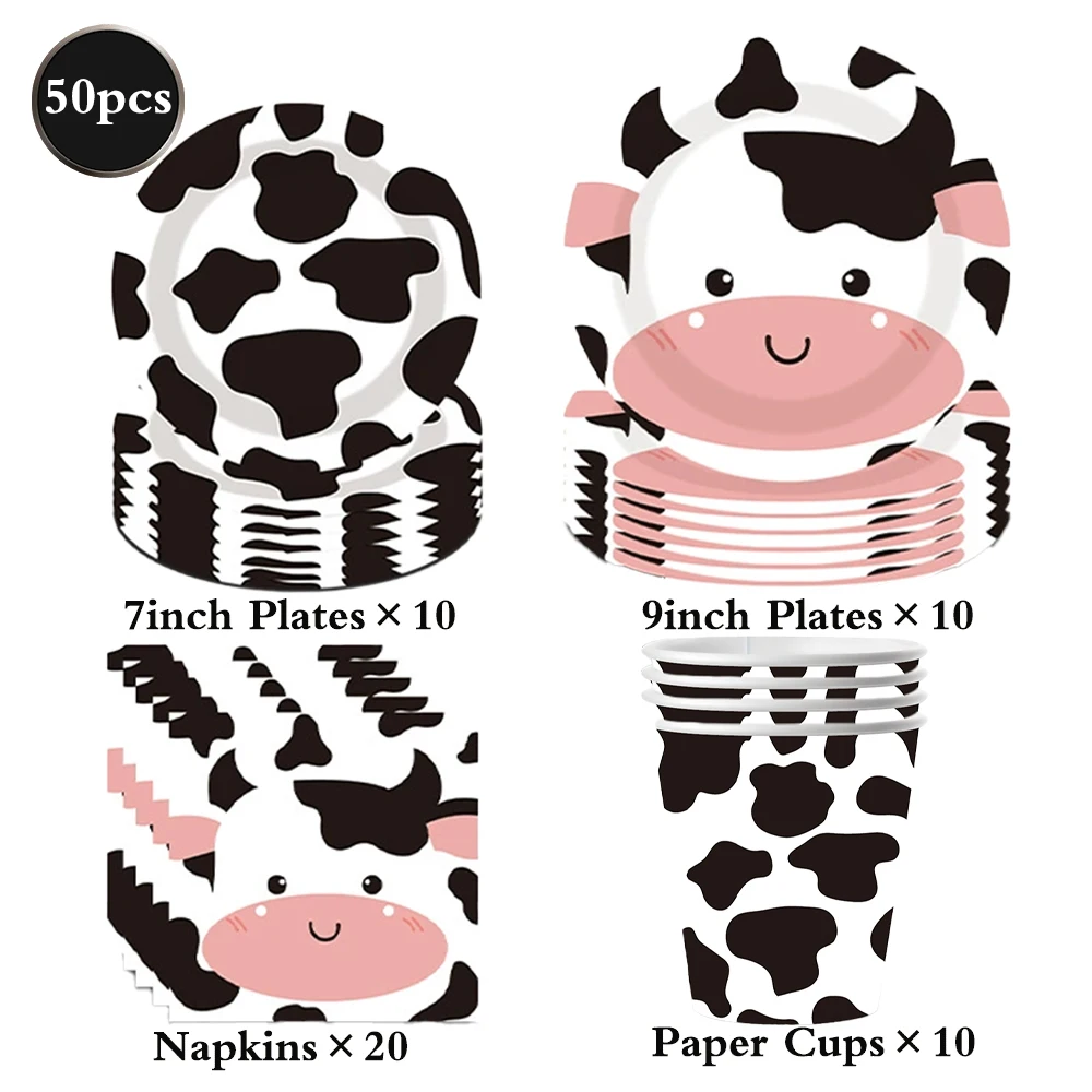 Niedliches Kuh-Themen-Partyset, Bauernhof-Tier Geburtstagsdekoration, Moo Tischgeschirr-Set mit Papptellern, Bechern, Tischdecke, Babyparty- und Kinderfavors – Detail 5