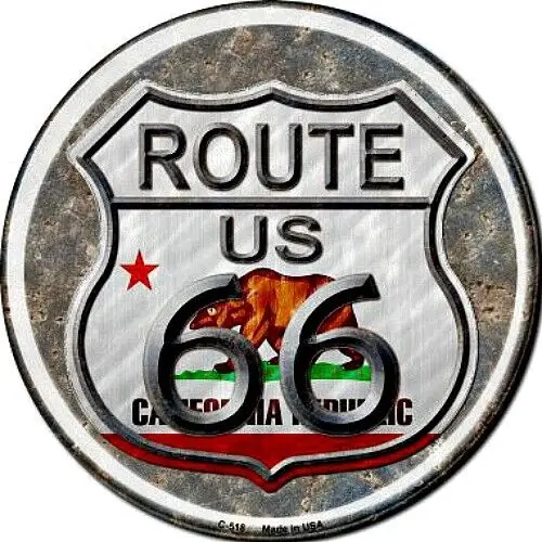 Круглая металлическая вывеска с флагом калифорнии, 12 дюймов, Route 66, новинка, ретро декор для стен дома