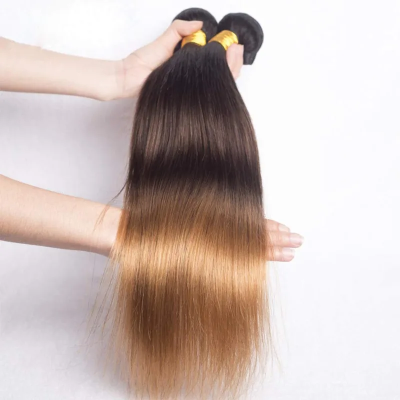 Mèches Brésiliennes Naturelles Vierges Ombrées, Tissage Lisse, Double Trame, Extension Capillaire, 12 à 26 Pouces, 100g/Pièce, T1B/4/27