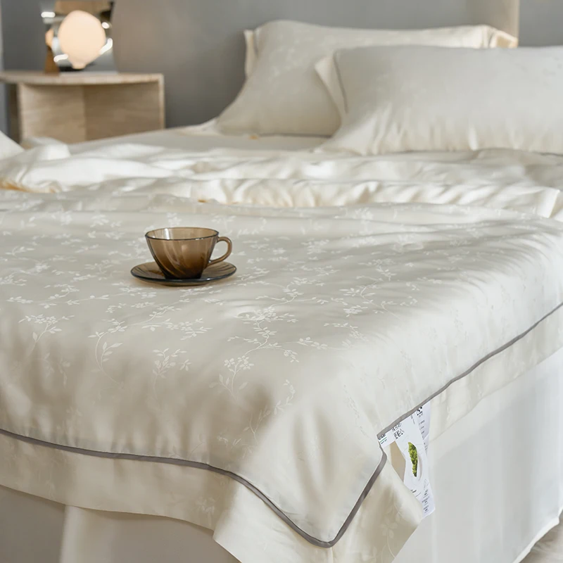 

600TC Lyocell Bamboo Fiber Jacquard Summer Quilt Bedding Set Soft Silky Cool Feeling Comforter Blanket With Bed Sheet Pillowcase