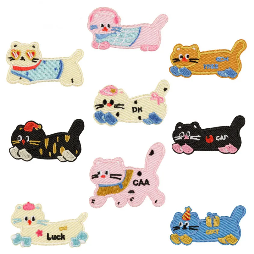 Stick Iron On 10 Pcs Cats Embroidered Patches Iron On Clothing Hat Bag Shoe Repair Material Phone Gift Box Decor DIY Accessory
