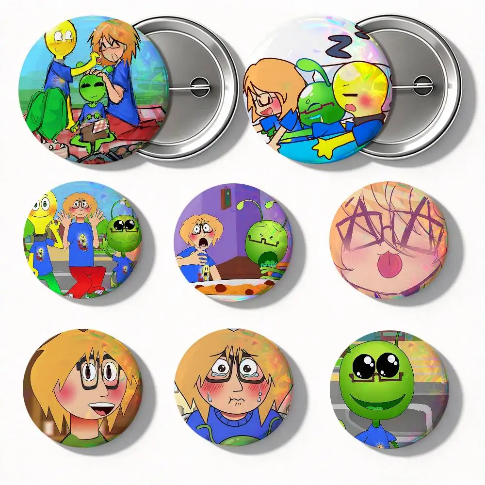Attack Adventures Alien Facty Boy Round Badge Lapel Pin Backpack Clothing Jewelry Accessories Gift Brooch