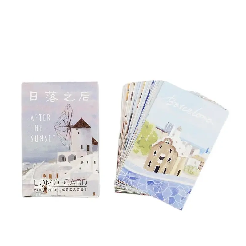 28 Sheets/Set After The Sunset Series Lomo Card Hand Drawn World Architecture Mini Postcard Message Card Christmas Gift