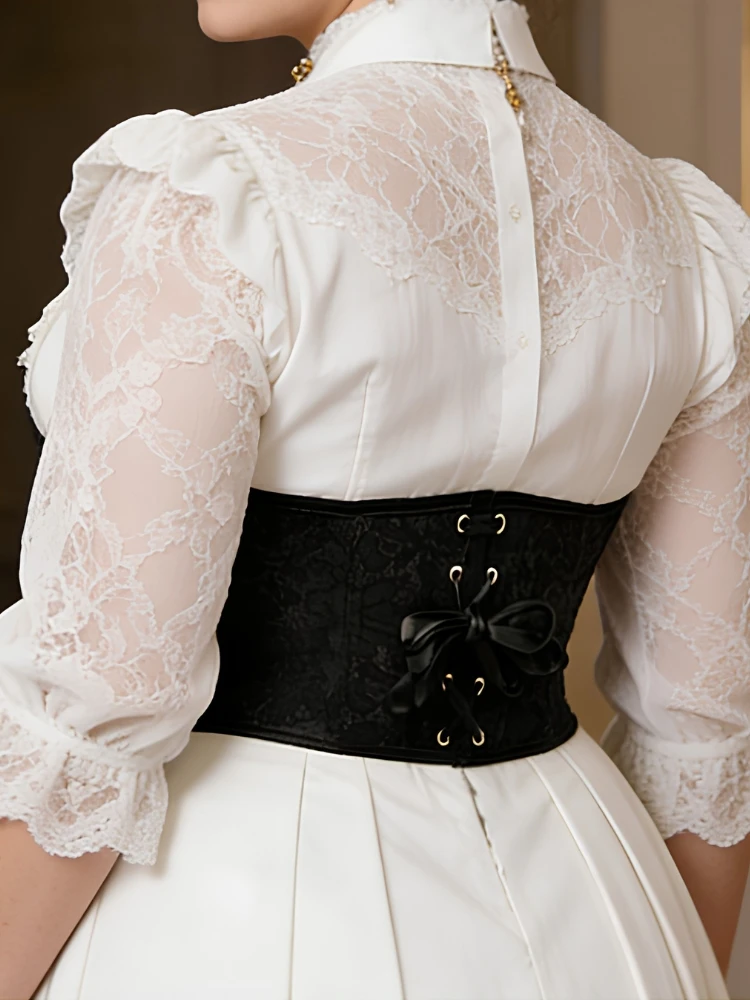 Damen Gothic Spitzen-Unterbrustkorsett, Taillenformer mit Vorderverschluss, Rücken-Schnürung, verstärkt, Vintage, Halloween-Party, Clubwear – Detail 7