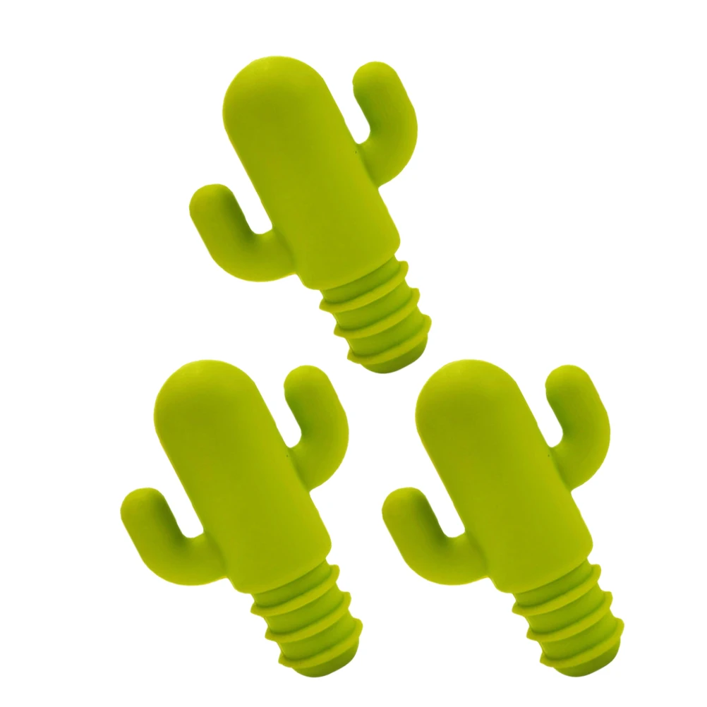 

3pcs Cactus Stoppers Silicone Beverage Silicone Stoppers Toppers Green Color Reusable Sealing Plug For Bottles