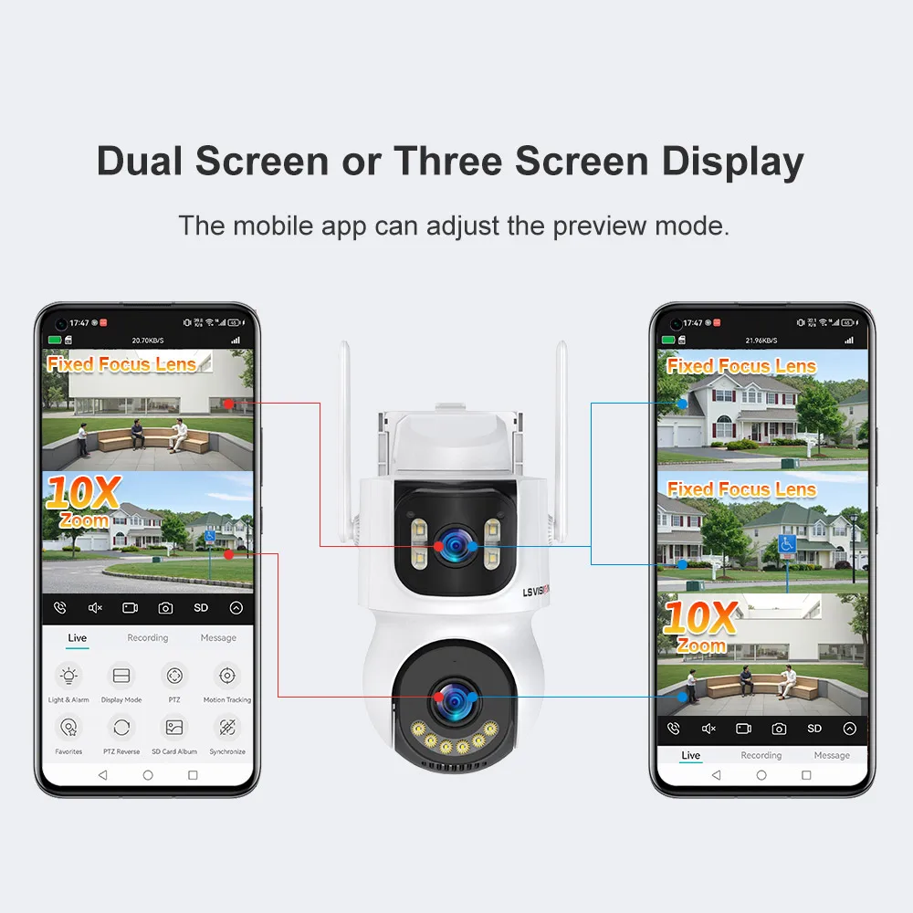 LS VISION AOV 4G Solar Camera 24/7 Recording Battery WIFI Wireless Three Screen 10X Zoom Camera Outdoor 8MP Auto Track Security