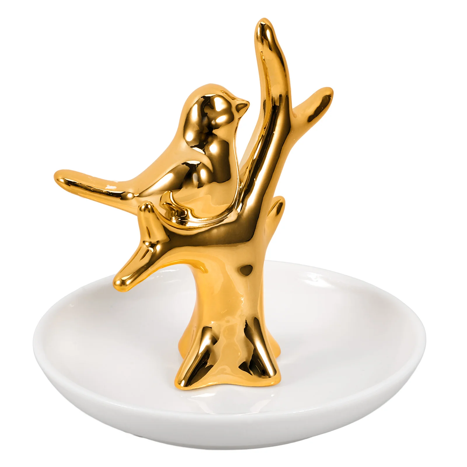 

Tree Head Bird Ceramic Jewelry Dish Ring Earrings Holder Stylish Organizer Desktop Photo Props Multi Functional Use