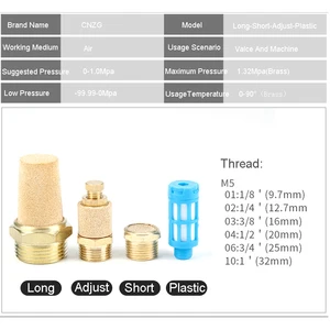 Stille Schalldämpfer -Schalldämpfer, Herrenfaden, Luftgeräusche, Messing, einstellbar, lang, kurz, BSL, M5, 1/8, 1/4, 3/8, 1/2 BSP 6 Hauptverkaufsabgase Diffusor 2 Zoll - №5
