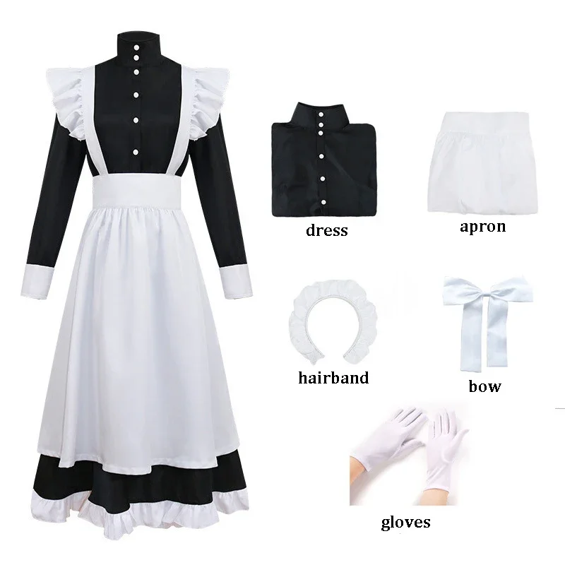 Vintage Maid Cafe Workwear Cosplay Costumes Party Waitress Outfit Plus Size Erotic Kawaii Men Women Cute Bowknot Lolita Dress