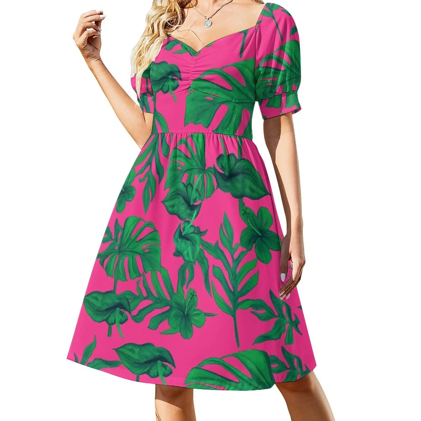 

Pink tropical pattern Sleeveless Dress Woman dresses summer dresses women 2023