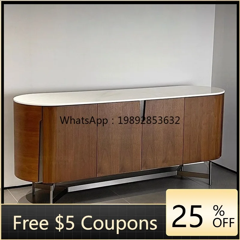 

LYY French Vintage Style Italian Walnut Color Sideboard Simple Modern Storage Tea Cabinet