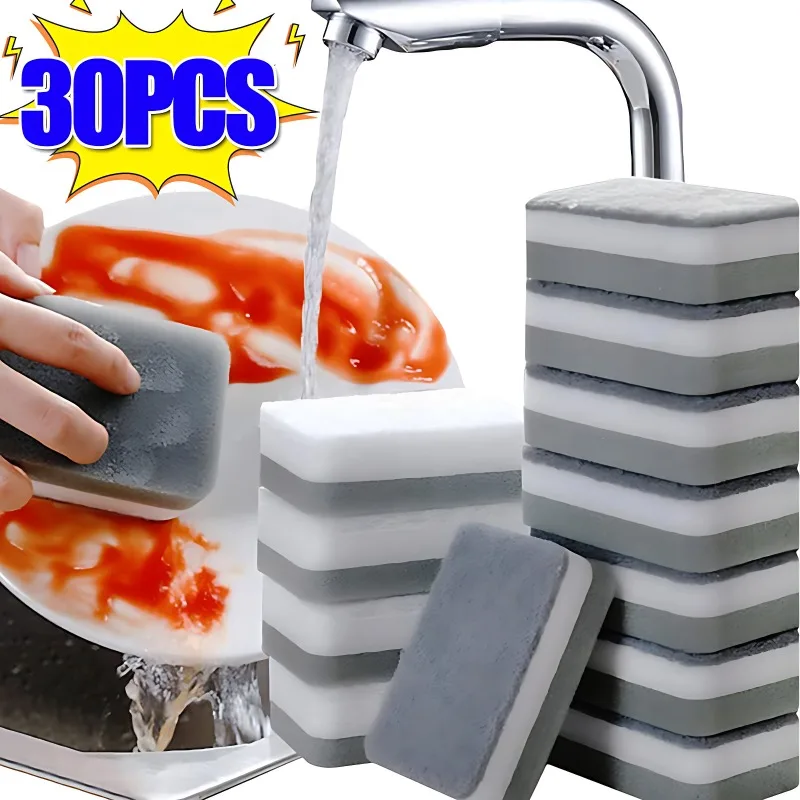 30/1PCS Double-sided Cleaning Sponges Wipe Scrubbing Pan Pot Dishwashing Scouring Pad Household Tools Kitchen Tableware Brush