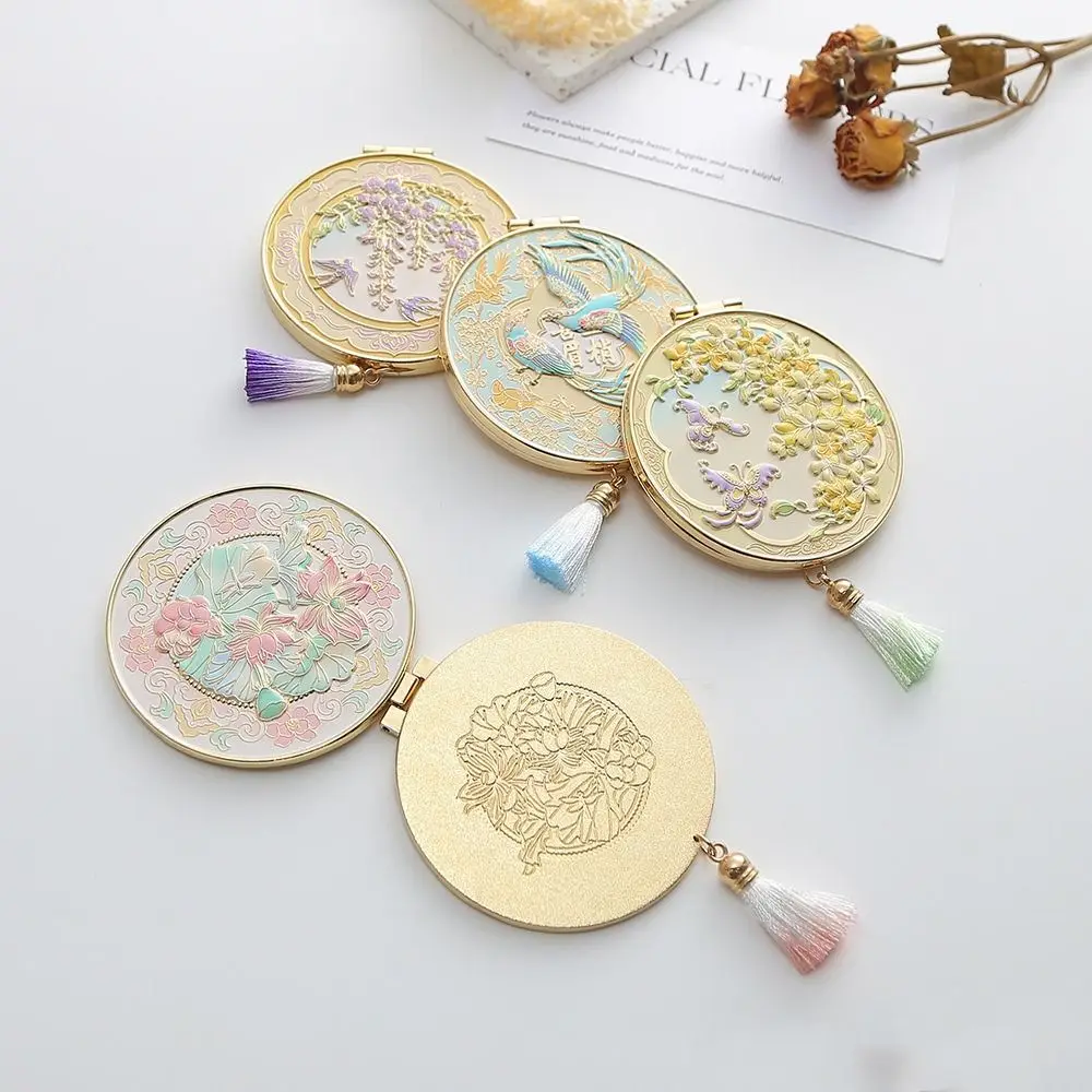Chinese Style Metal Makeup Mirror Folding Portable Cosmetic Mirror Exquisite Creative Handheld Mirror Women