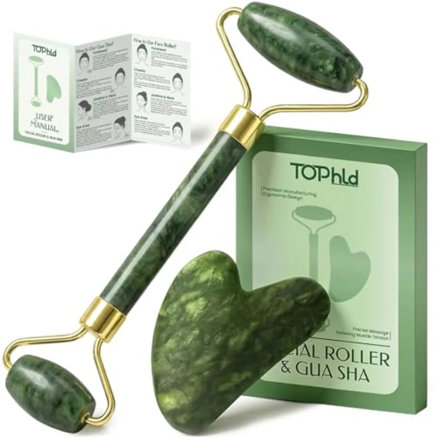 Face Roller and Gua Sha Facial Tools, Face Massager for Self Care, Jade Roller for face, Jawline Sculpting and Puffiness Reduci
