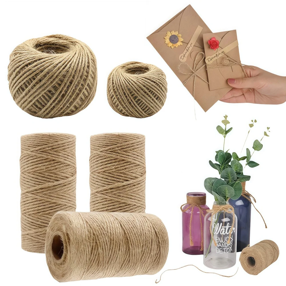 Cordon en jute naturel 2/3/4 mm, ruban, fil pour artisanat, bricolage, corde en jute vintage, ficelle, fil à coudre, pour fête, mariage, Noël, décoration de la maison