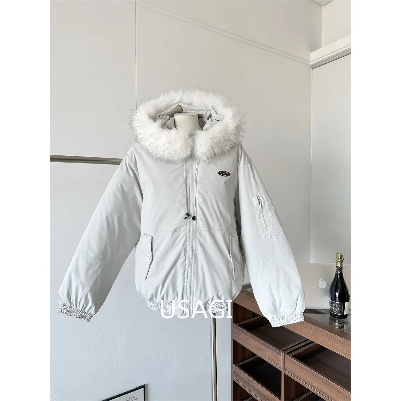 

Новые женские топы в американском стиле ретро, парки, пальто, зимние меховые воротники с капюшоном и длинными рукавами, свободные универсальные женские стеганые куртки, одежда