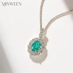 2.2ct Lab Grown Paraiba Sapphire Necklace For Wowen 925 Silver Plated 18k Dold Necklace Fine Jewelry