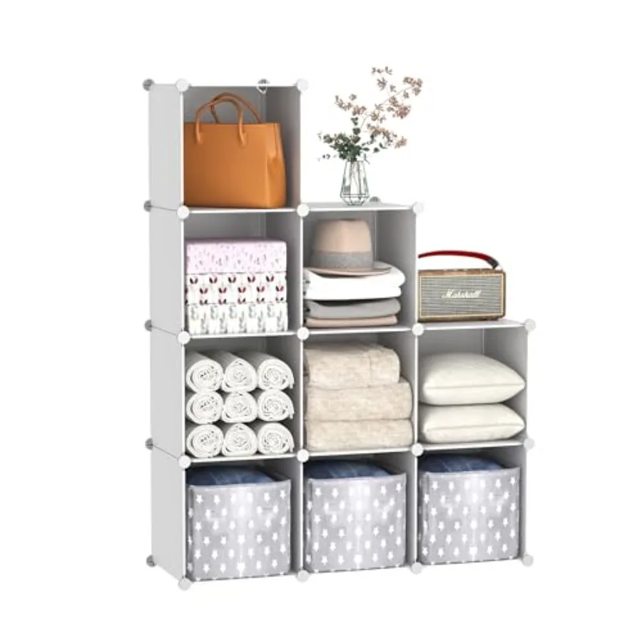 

Cube Storage 9-Cube Bookshelf Plastic Closet Cabinet Organizer DIY Stackable Bookcase Modular Shelving Units Ideal for Home Off