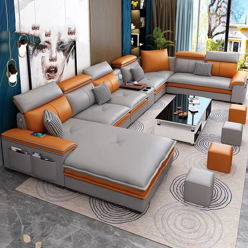 Modern Minimalist Living Room Fabric Sofa Technology U-shaped Sleeping Sofa Armchair Lounge Lazy Multifunctional Hotel Furniture
