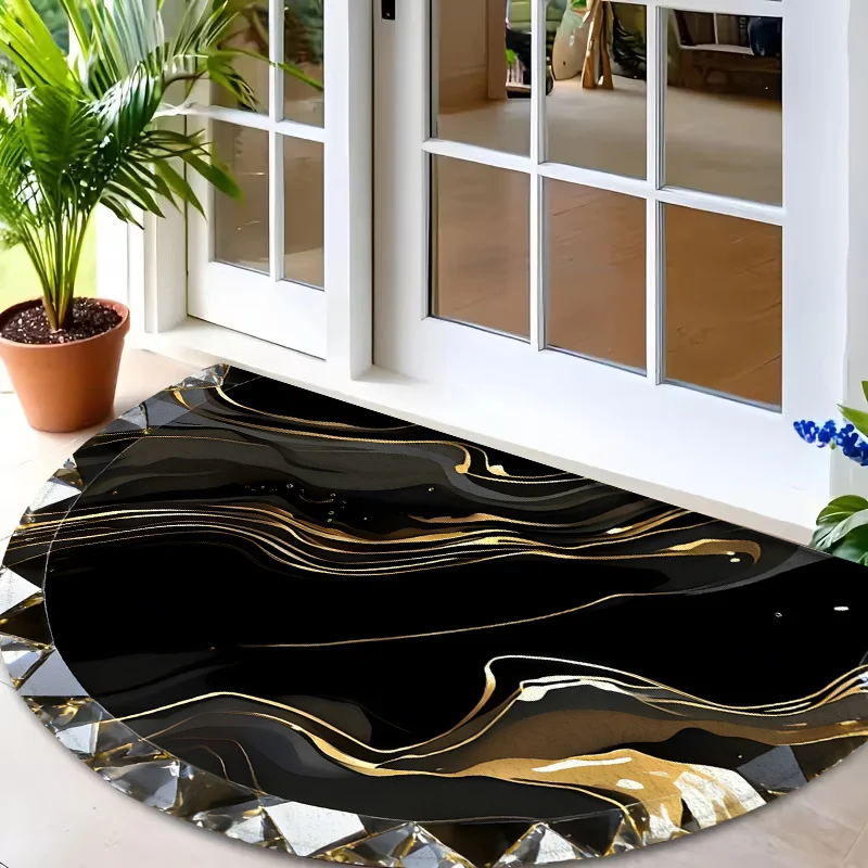 Blue Green Peacock Feather Spread Splendid Semi Circle Doormat For Luxurious Foyer Non Slip Welcome Floor Mat Accent