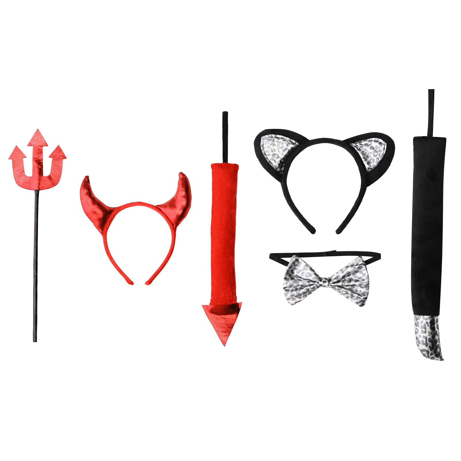 3Pcs Halloween Cosplay Funny Accessories Headwear Bow Tie Or Devil Pitchfork Padded Tail with Elastic Waistband Wacky Costumes