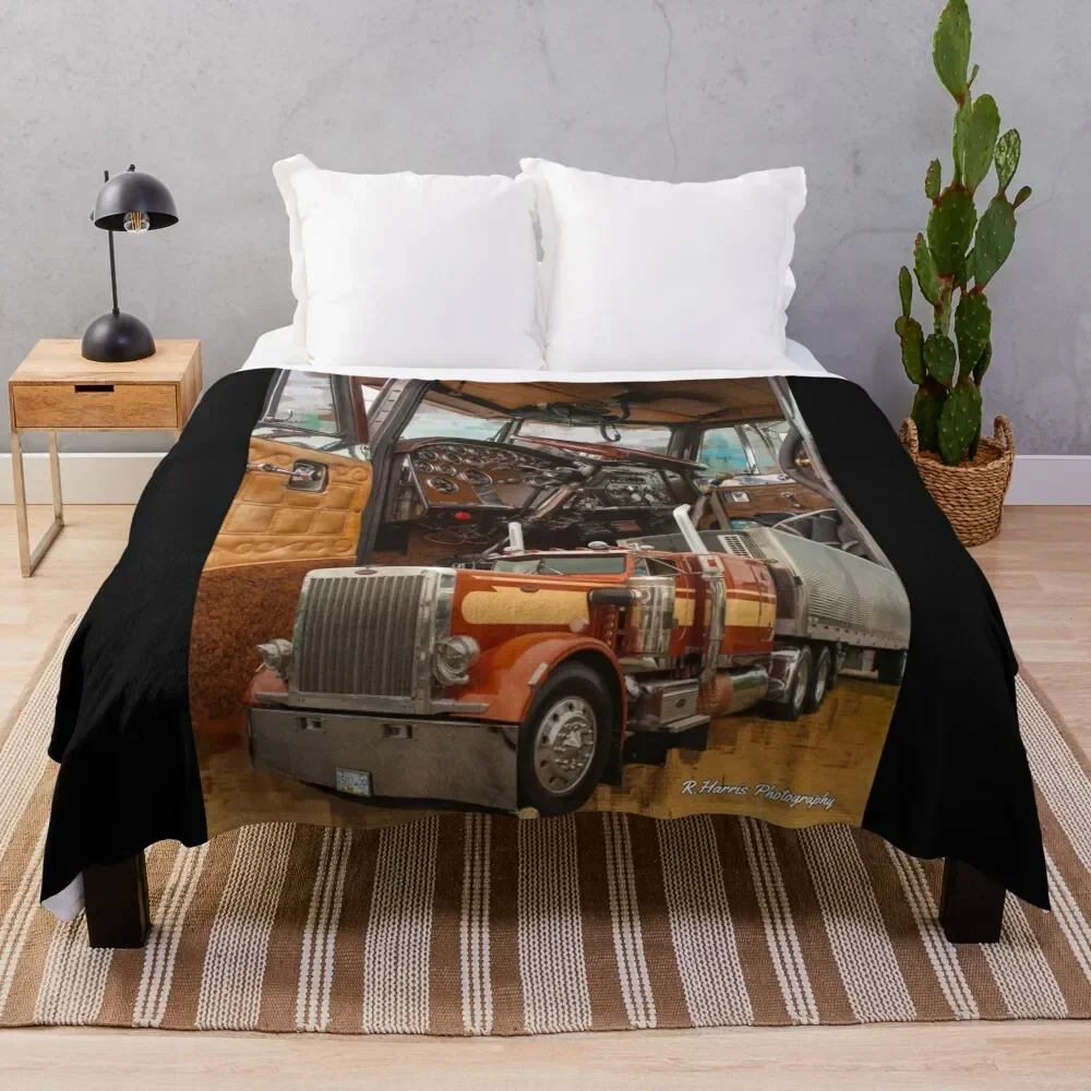 

Old School Peterbilt Interior and Truck Throw Blanket Beautifuls Flannel Fabric Heavy Blankets