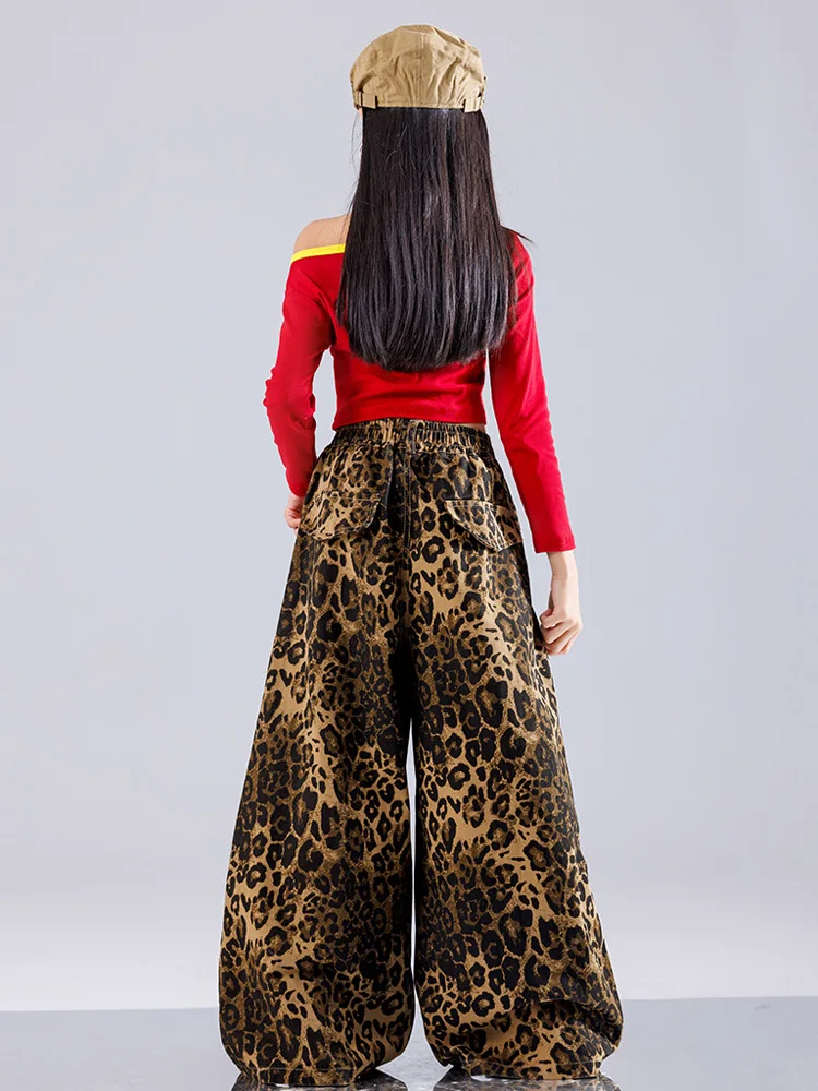 Girls K-pop Crop Top Camouflage Cargo Pants Girl Group Clothes Kid Jazz Street Dance Leopard Slacks Child Hip Hop Streetwear Set