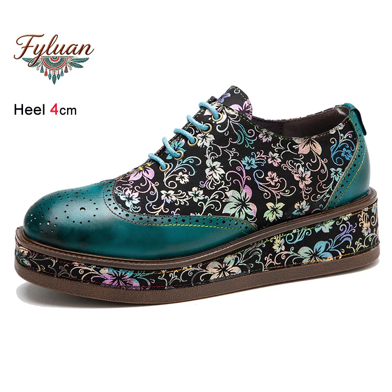 

Spring Fall Splicing Retro Print Women's Shoes Thick Sole Heels 4cm Shallow Mouth Lace Up Round Toe Ladies Pumps Bohemian Shoes