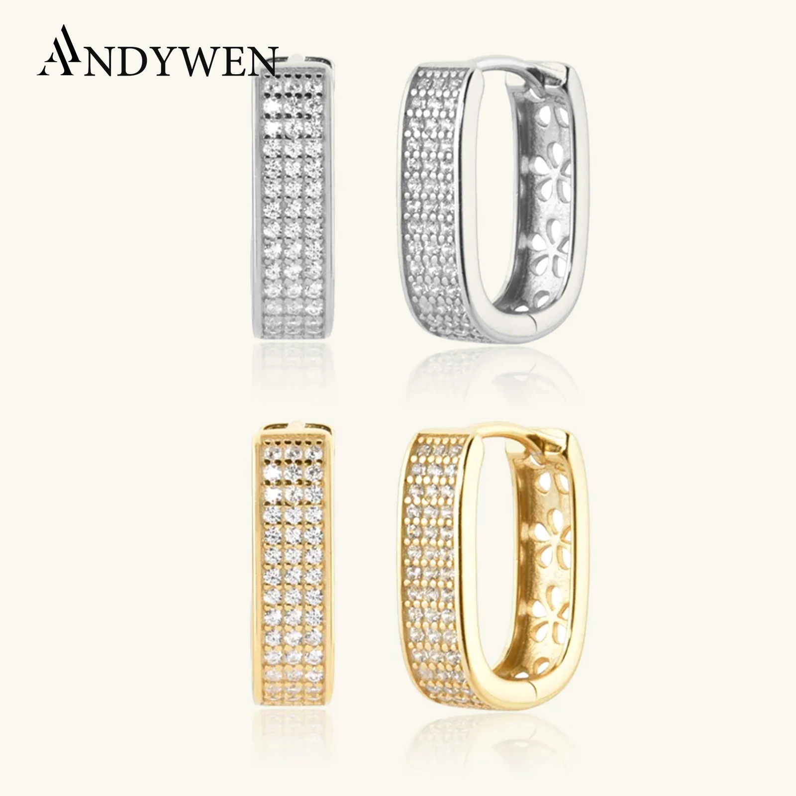 

ANDYWEN 925 Sterling Silver Zircon CZ Pave Hoop Earring Loops Piercing Huggies Ovals 2021 Women Rock Punk Luxury Jewelry Gift