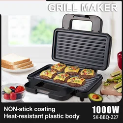 1000W Electric Sandwich Maker Bread Grill Baking Toaster Home Kitchen Double-sided Heating Pancake Breakfast Machine 토스트기 토스터기