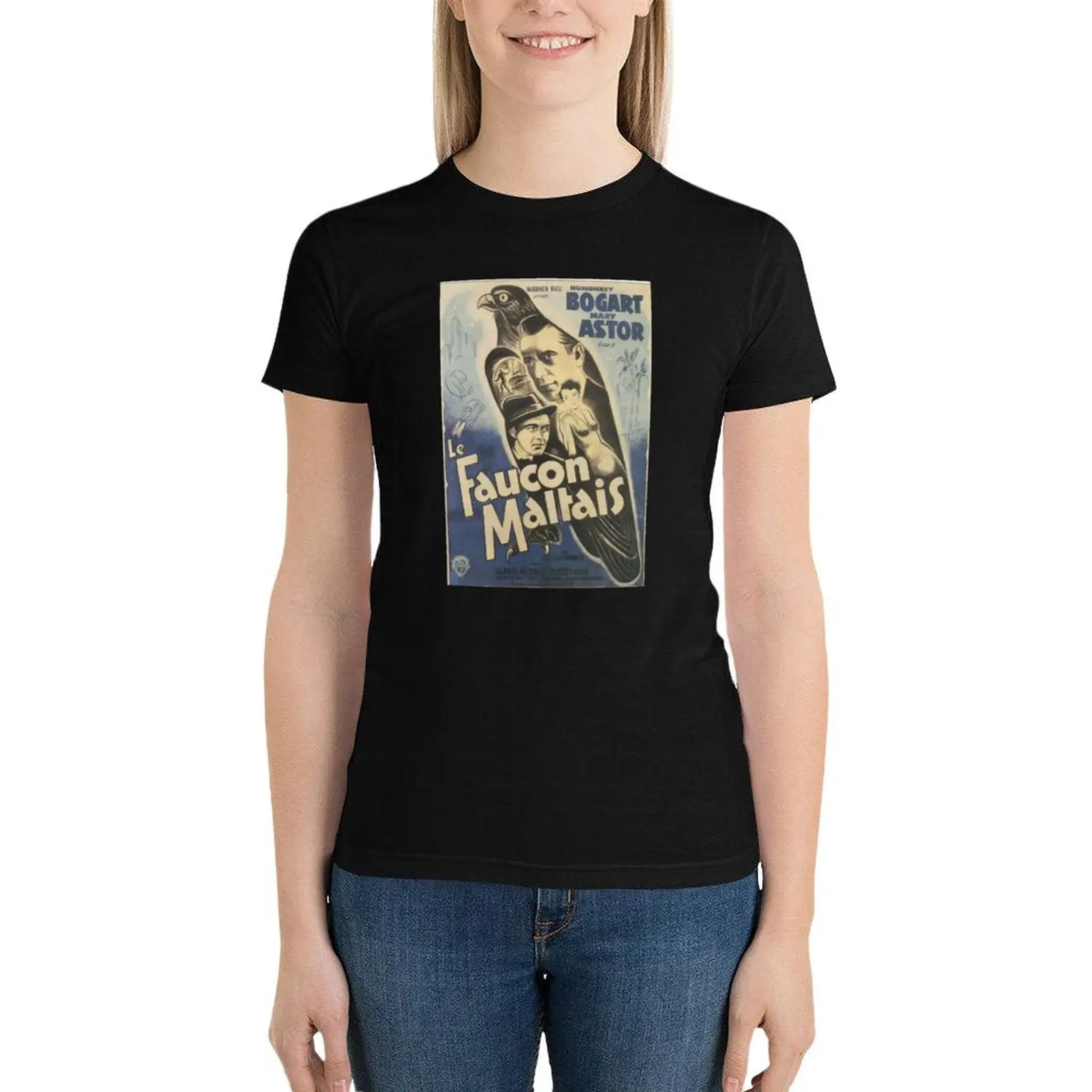 

Maltese Falcon - vintage french movie poster (Humphrey Bogart, Mary Astor) T-Shirt cute clothes cropped t shirts for Women