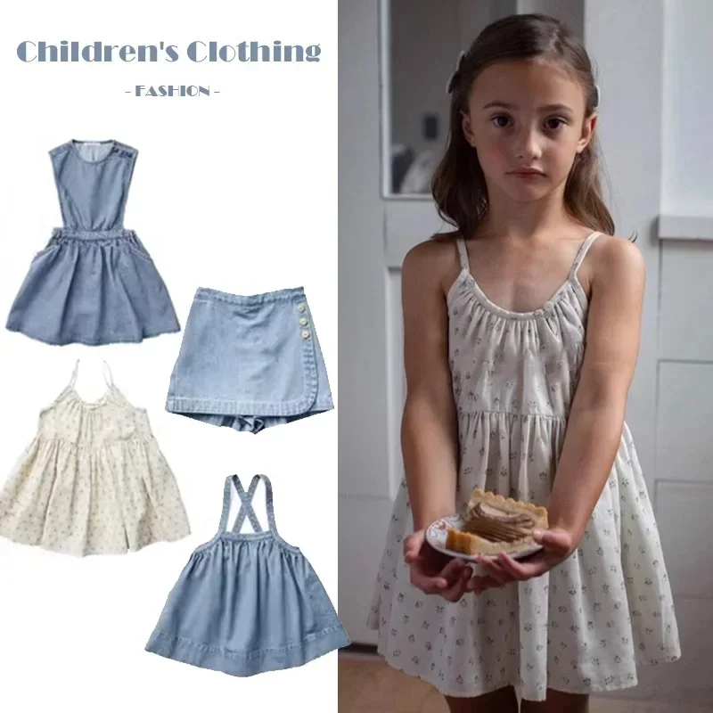 

Новинка 2023 года, летнее детское платье, брендовые хлопковые милые платья для девочек, джинсовые шорты, комплект детской одежды, одежда для маленьких девочек