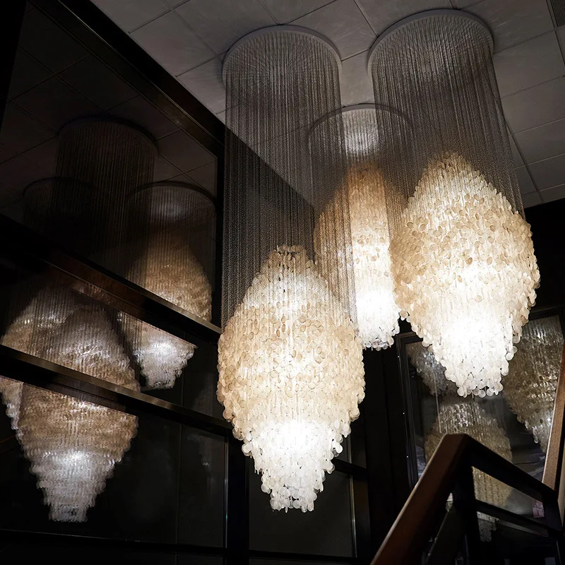 shell chandelier duplex edificio grande villa hall e sala lustres modernos 2023 lampadas penduradas para luz de teto home 01