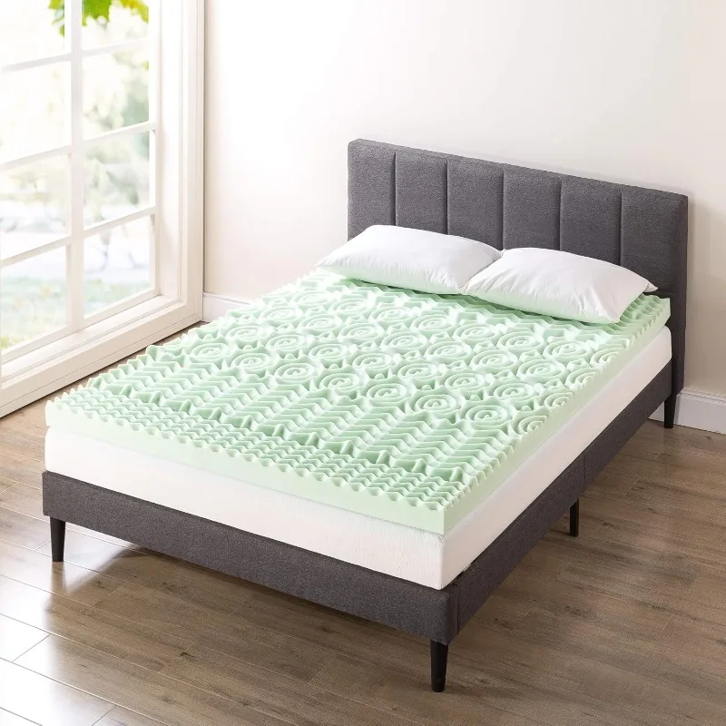 Mellow 4 Inch 5-Zone  Mattress Topper, Calming Green Tea Infusion, Full