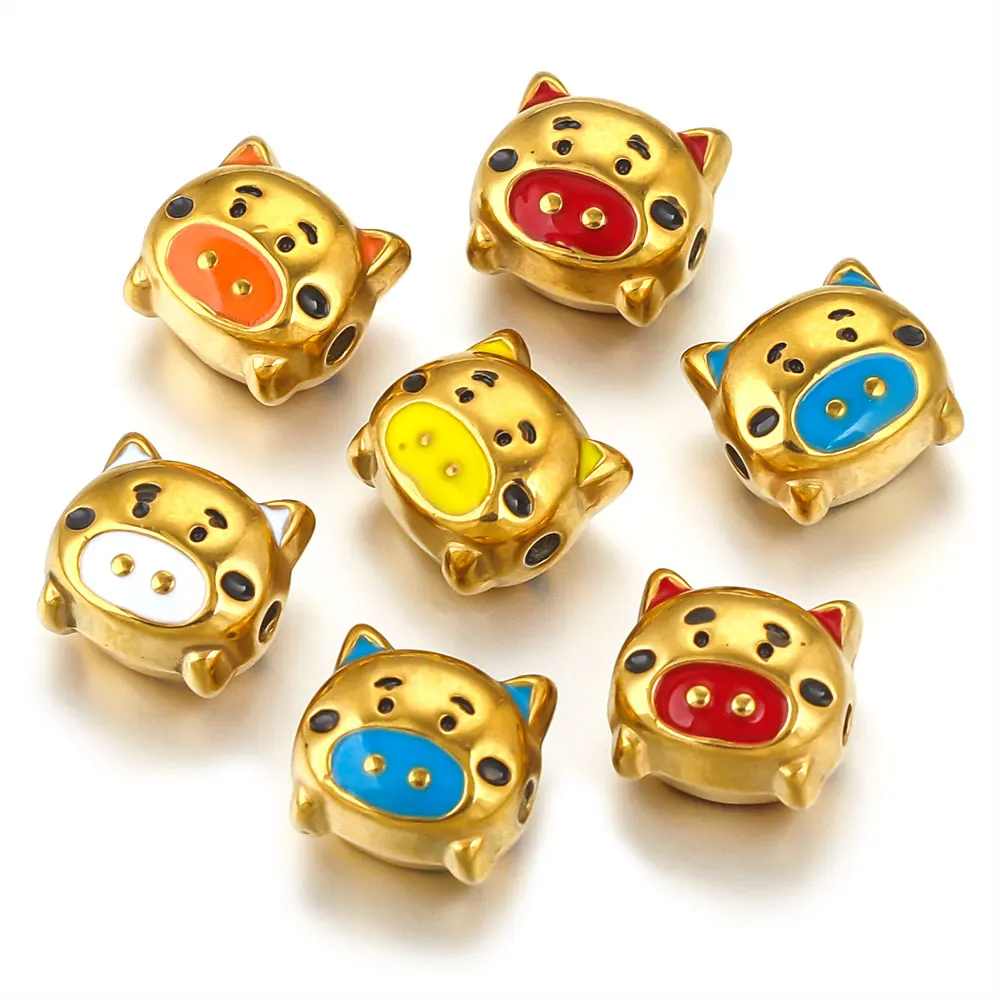 

4pcs/lot Stainless Steel Loose Pig Beads Enamel Gold-plated DIY Necklaces Bracelet Jewelry Making Piercing Accessories Materials