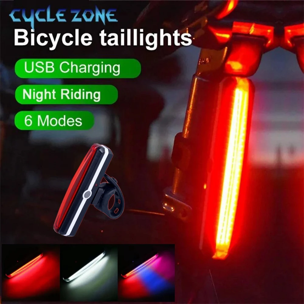 COB LED Bicycle Tail Light 6 Modes Flashlight USB Rechargeable Warning Lamp Easy Install for MTB Road Bike Cycling Accessories