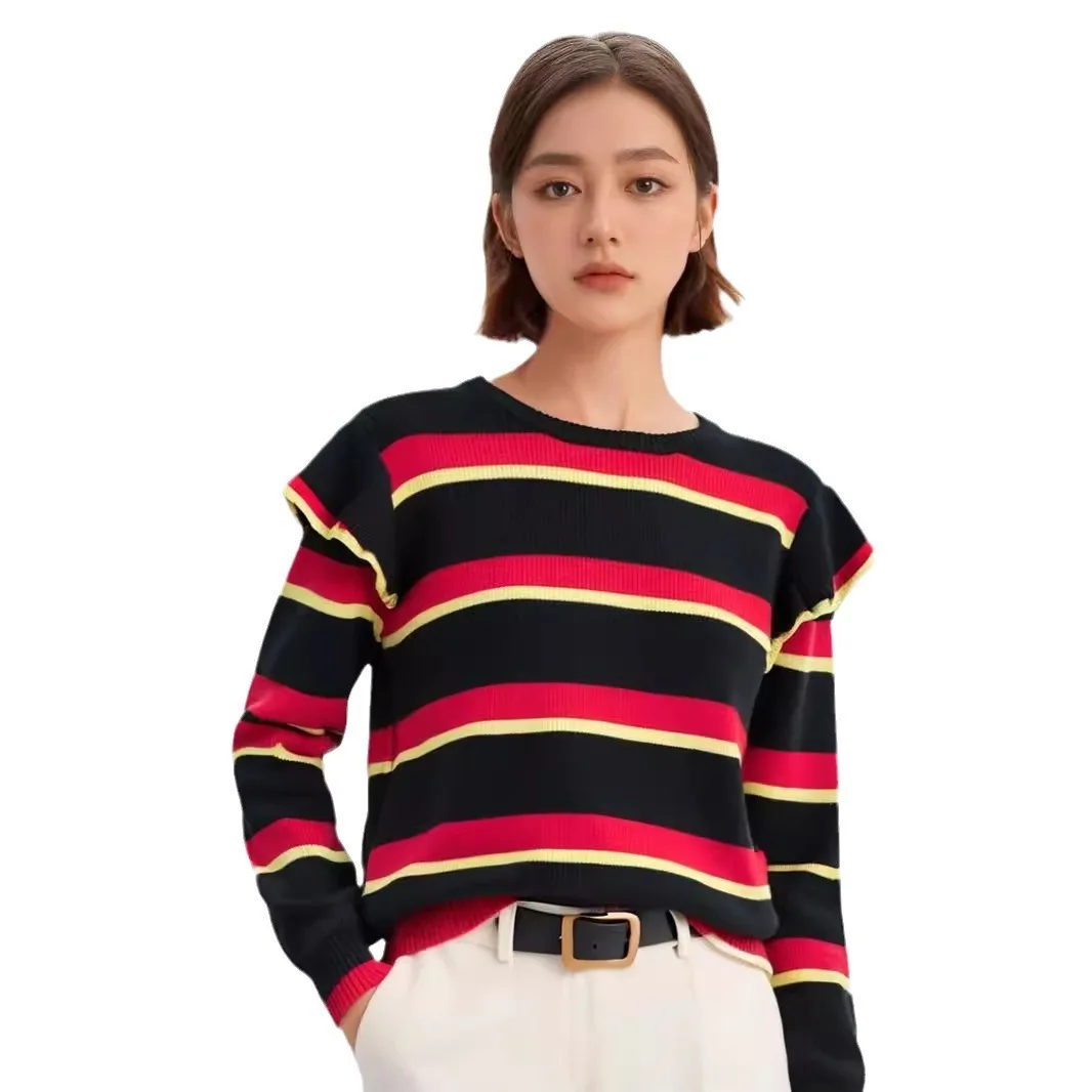 جديد الخريف والشتاء مخطط تكدرت اللون حجب محبوك سترة للنساء سترة صوفية سميكة #4