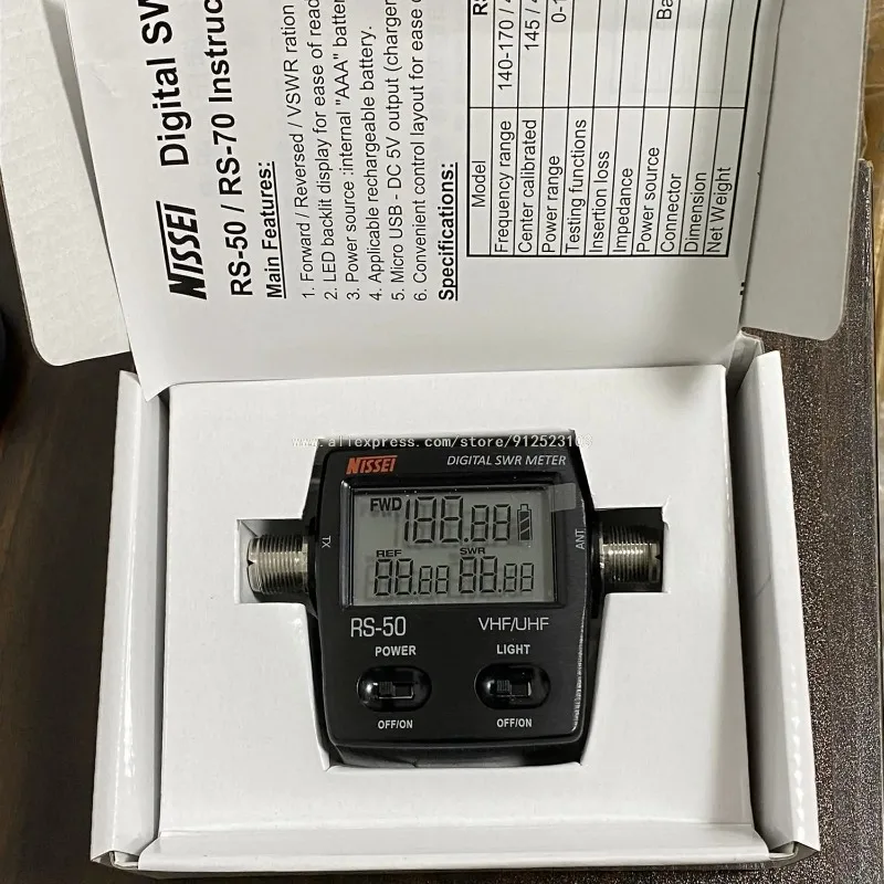 RS-50 Digital SWR/Watt Meter 125-525MHz UHF/VHF M Type Connector for TYT Kenwood Baofeng LED Screen Radio Power Counter